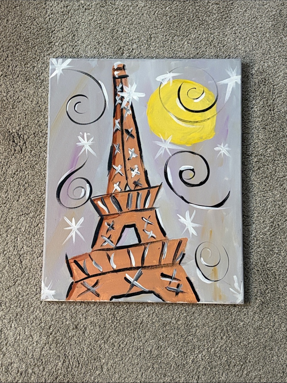 Abstract Eiffel Tower Canvas Painting in Orange and Yellow